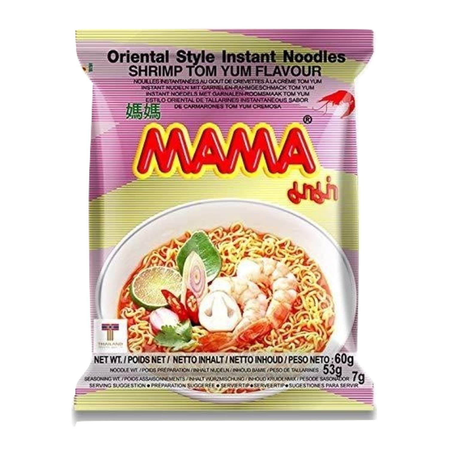 NineChef Brand Spoon Plus Mama Ramen Thai instant Noodle, 4 flavor (Shrimp Tom Yum, Pa Lo Duck, Shrimp Creamy Tom Yum, Pork), each flavor 6 bags Total 24 small bags noodle