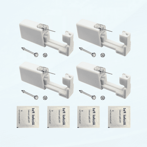 4 Pack Nose Piercing Kit, Disposable Safe Sterile Piercing Gun, Self Nose Piercing Unit For, Nose Stud Piercing Kit Tool (Silver)