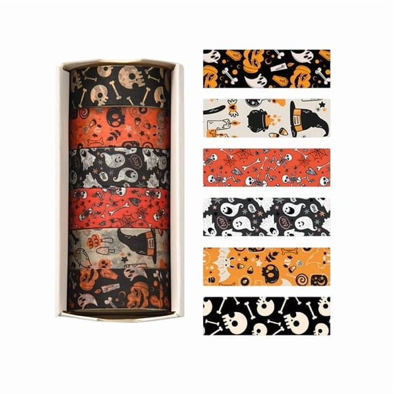 6-Pack Halloween Washi Tape Set Cute Decorative Paper Tape for Scrapbooking Journaling DIY Crafts Spooky Pumpkin Ghost Witch Designs Holiday Party Supplies