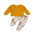 thumbnail image 2 of Baby Girls Long Sleeve Solid Color Waffle Pullover Tops+Long Pants Flower Printed, 2 of 10