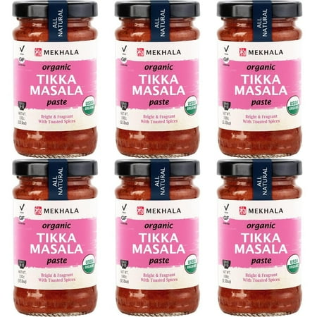 Mekhala Tikka Masala Indian Cooking Paste. Versatile sauce, marinade, cooking paste. Medium spice ORGANIC VEGAN GLUTEN-FREE NO ADDED SUGAR 3.53oz (Pack of 6)