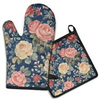 Pioneer Flower Kitchen Oven Mitt and Pot Holder Sets 2 Pcs for Baking, Cooking and Grilling, Heat Resistant Up To 392 °F