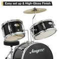 thumbnail image 6 of Drum Set, 3 Drum Acoustic Drum Set, Wood and Metal Structure, Black Finish, Junior Drum Set with Bass Tom Snare Drum, 6 of 6
