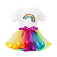 thumbnail image 2 of AURIGATE Toddler Baby Girl Skirt 2PCS Girls Rainbow Printing T Shirt + Girls Skirt Party Skirt Outfits Sets, 2 of 5