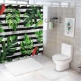 thumbnail image 7 of Orinice  Tropical Leaves Shower Curtain, Jungle Green Plant Monstera and Palm Leaf on Black and White Striped Shower Curtain with Hooks, Summer Botanical Bathroom Curtain,  36x72, 7 of 7