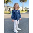 thumbnail image 4 of RUINIXCW Newborn Baby Girl Denim Bubble Romper Infant Baby Girls Cowgirl Jeans Outfit Spring Fall Clothes  0 3 6 9 12 18 Months Long Sleeve Doll Collar Button Front Bodysuit Playsuit, 4 of 9
