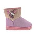 thumbnail image 2 of Girls' Big Kid Slip On Mid High Shimmer Winter Boots with Bows and Faux Fur Trims Blush Size 3(Pink), 2 of 7