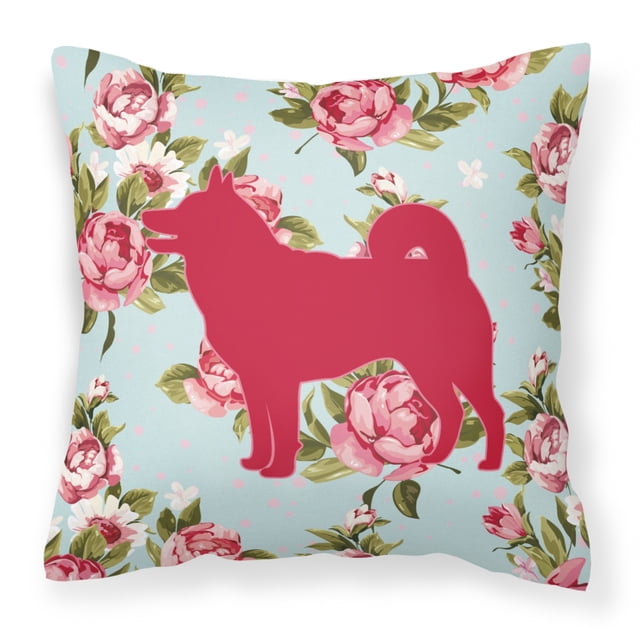 "Caroline's Treasures BB1067-RS-BU-PW1414 Almohada decorativa de rosas azules Shabby Chic de Shiba Inu, grande, multicolor" Caroline's Treasures BB1067-RS-BU-PW1414