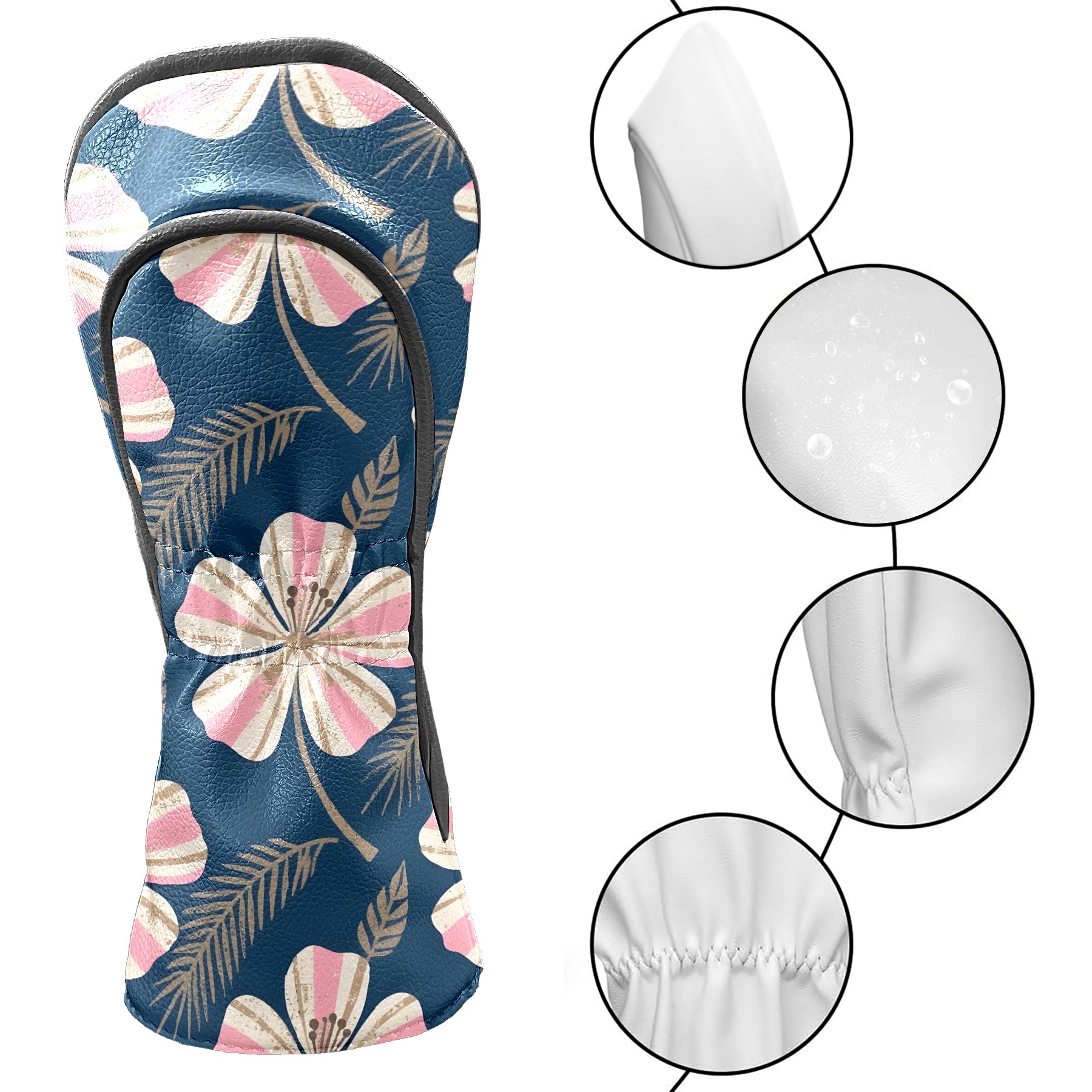 Golf Club Covers, Blue Floral Premium PU Leather Driver Hybrid Putter Head Covers with Velvet Lining, Waterproof Golf Gifts for Men Women