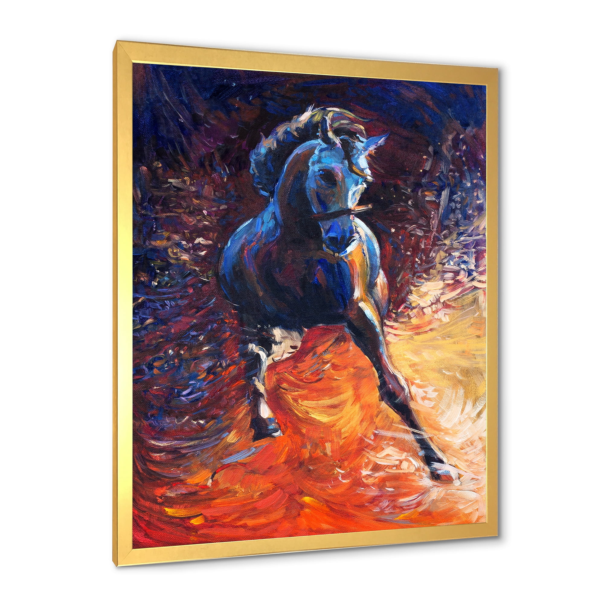 Designart 'Portrait Of A Galoping Blue Horse' Farmhouse Framed Art Print