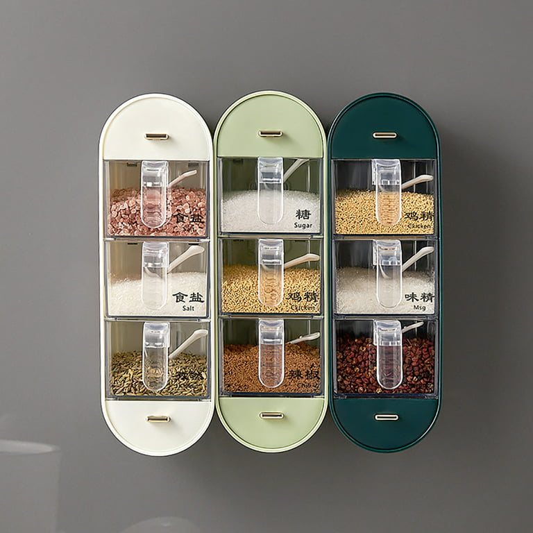 Spice Jars, Wall Mounted Seasoning Containers, Plastic Spice Jars, Spice  Box, Seasoning Container, Used To Store Spices Salt Sugar, For Countertop,  Wall Mounted Or Cabinet Pantry Doors, Kitchen Accessaries, Kitchen Supplies  