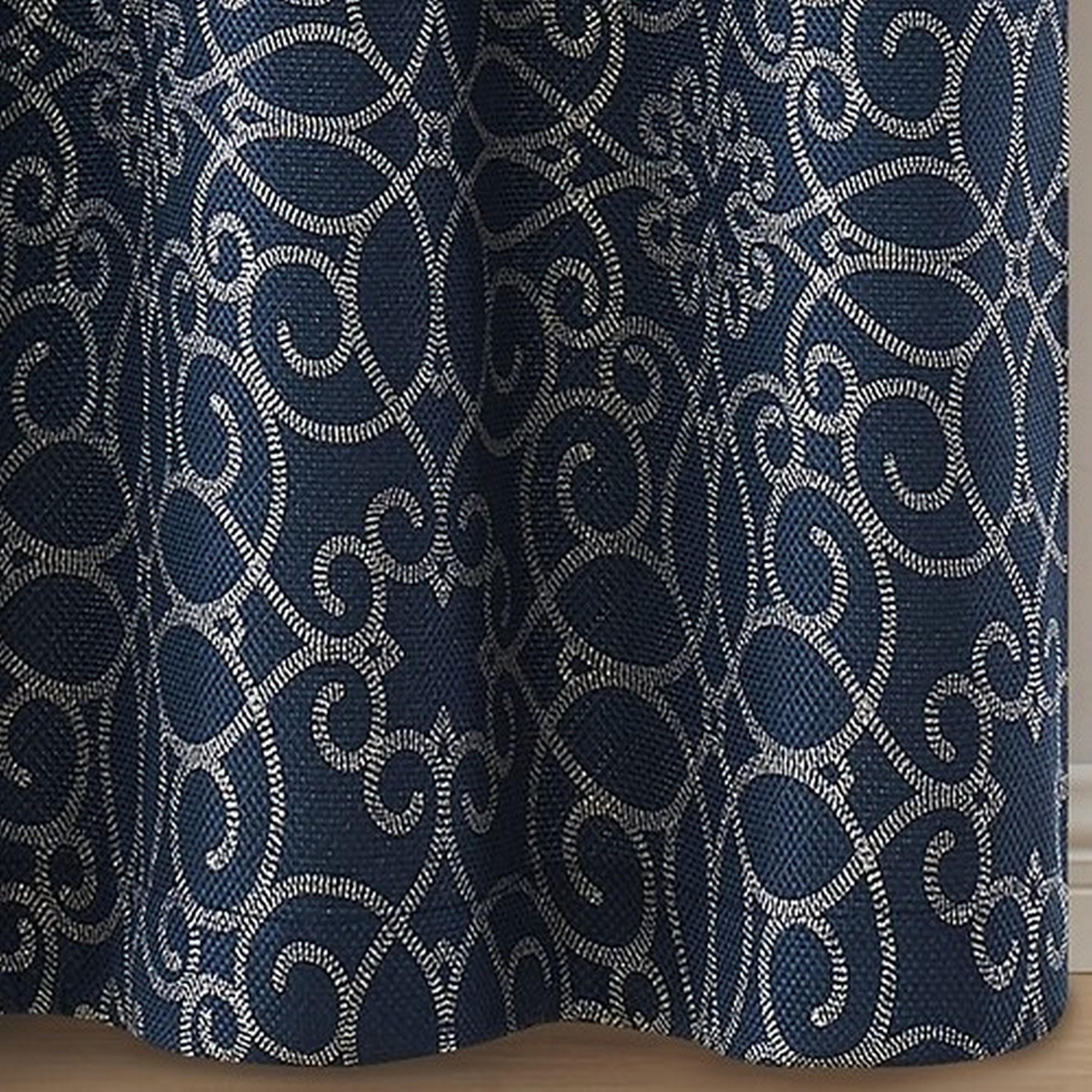 VCNY Home Versailles Navy Scroll Rod Pocket Blackout Curtain Panel, 52" x 84"