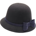 thumbnail image 2 of CoCopeaunts Elegant Adults Solid Bowler Hat Blue Bow Hatbands Bucket Hat for Women Girls Autumn Winter Party Wedding Fedora Hats, 2 of 8