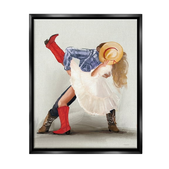 Stupell Industries Southern Couple Kiss Abstract Painting Black Floater Framed Canvas Art Print Wall Art, 17 x 21