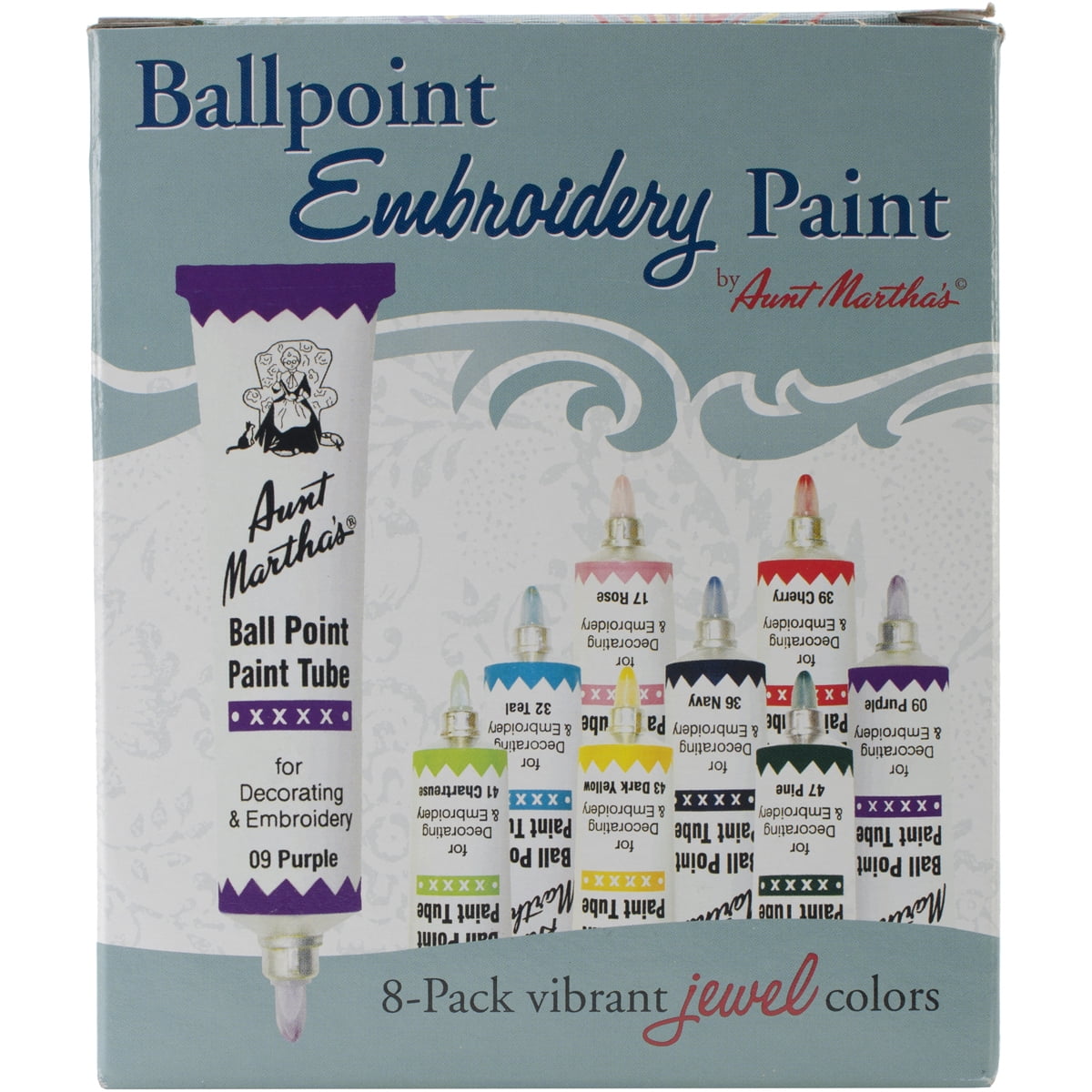 Aunt Martha's Ballpoint 8Pack Embroidery Paint, Jewel Colors