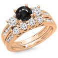 thumbnail image 1 of 1.80 Carat (ctw) 14K Rose Gold Round Black & White Diamond Ladies Bridal 3 Stone Engagement Ring With Matching Band Set, 1 of 1