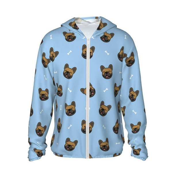 Fotbe french Bulldog Face Chaqueta con Protección Solar UPF 50+ para Hombre y Mujer, Camisa con Capucha y Bolsillos-XX-Large