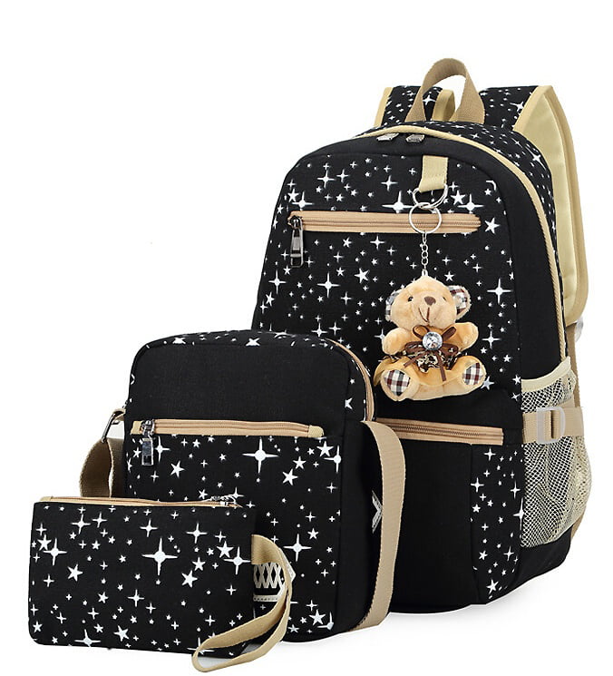 3Pcs/Set Women Backpack Student School Shoulder Bag Rucksack Canvas Travel bags 