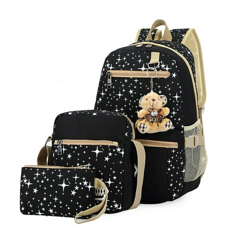 Rucksack Canvas Travel Bags 3PCS for Women & Girls, School Satchel Shoulder Bag Backpack for (Best Backpacks For Middle Schoolers 2019)