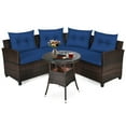 thumbnail image 4 of Gymax 4PCS Patio Furniture Set Outdoor Rattan Sectional Sofa Set w/ Navy Cushions, 4 of 10