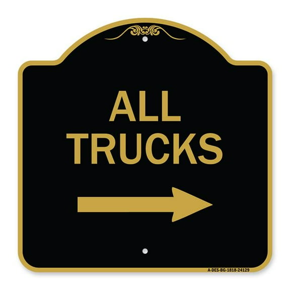 SignMission A-DES-BG-1818-24129 18 x 18 in. Designer Series Sign - Driveway Sign All Trucks with Right Arrow, Black & Gold