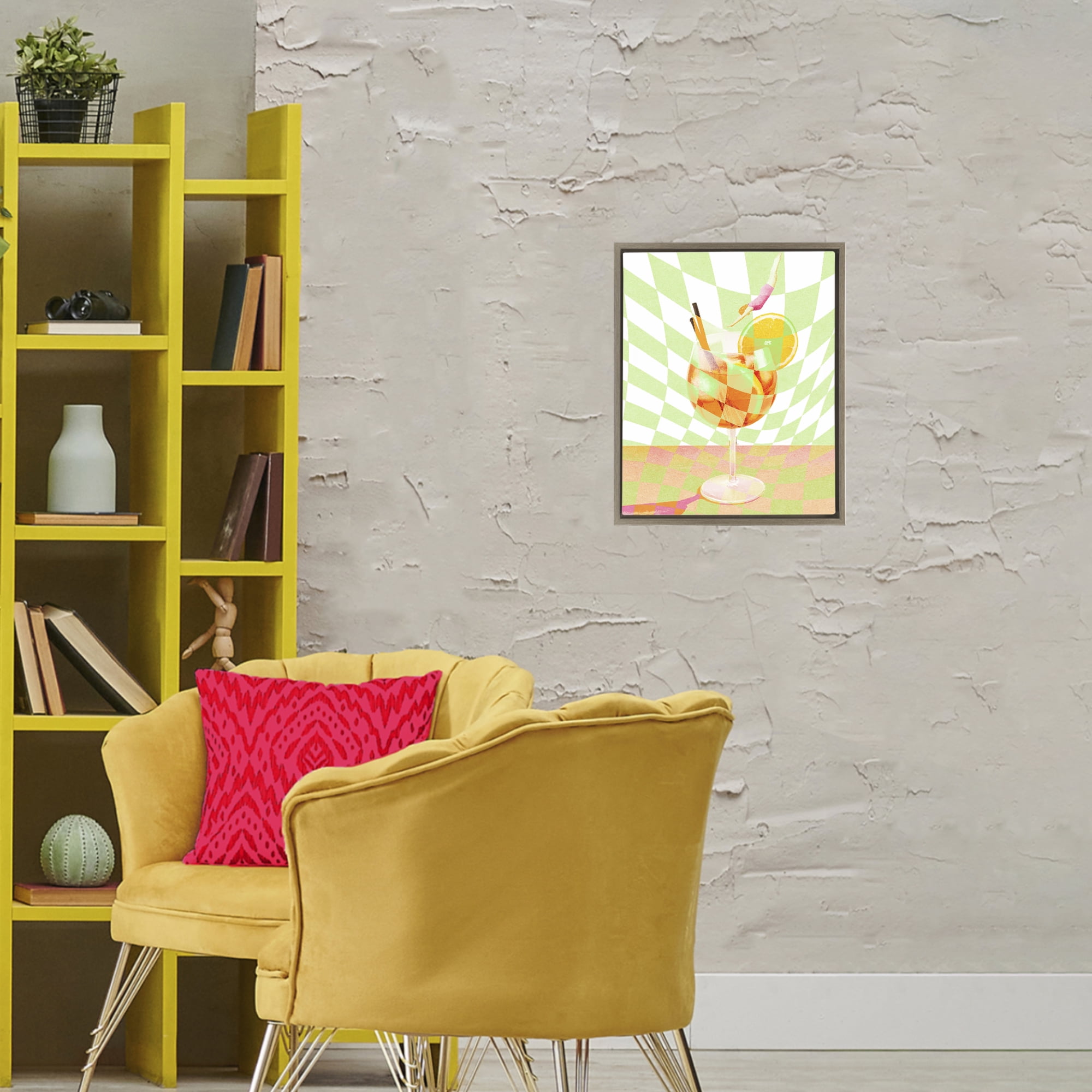 Retro Swimmer Summer Cocktail Brown Framed Floater Canvas Wall Art, design by Lil' Rue