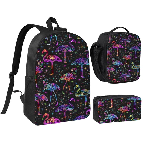 Flamingo Backpack Set 3pc ,Backpack with Lunch Bag and Bag 17 Inch