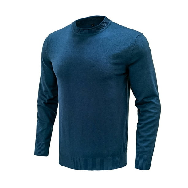 CVLIFE Mens Pullover Winter Warm Jumper Tops Long Sleeve Sweater Casual Crew Neck Knitted Sweaters Work Navy Blue 2XL