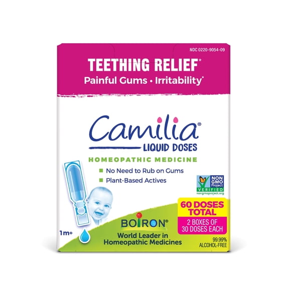 Boiron Camilia Single Liquid Dose, Homeopathic Medicines for Teething Relief, Painful Gums, Irritability, 2 x 30 Single Liquie Doses Twin Pack