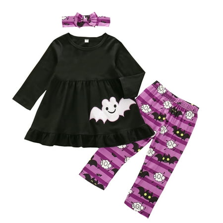 

Fanvereka Toddler Kids Baby Girls Halloween Dress Tops Long Pants Scarf Headband Set