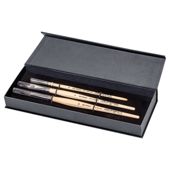 da Vinci PETIT GRIS PUR & MIX Wash Brushes, Natural Blue Squirrel, Watercolor, Assorted, 3 Brush Set in Gift Box with Magnetic Close