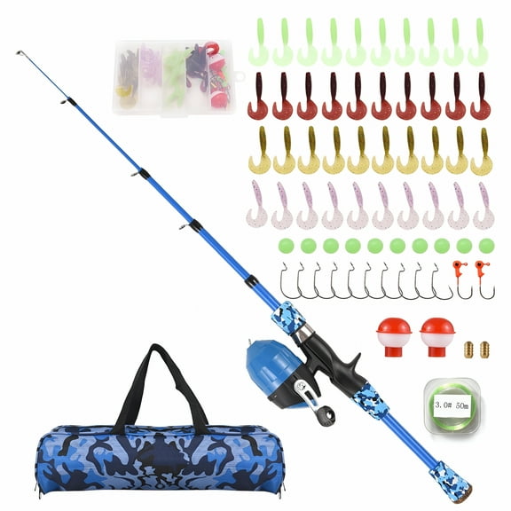 BESTSKY Fiberglass Portable Telescopic 3.94 ft Spinning Fishing Rod & Reel Combo 2-Piece Rod (Kids)
