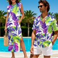 thumbnail image 2 of KUIFORTI Hawaii Matching Couple Outfits Tropical Leaf Breathable Couple Matching Outfits Men’s Hawaiian Shirt Soft and Comfortable Quick-dry for Summer Vacation Trip, 2 of 7
