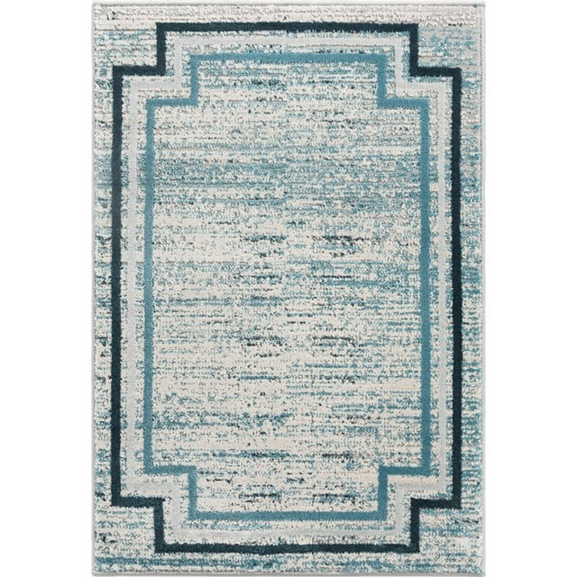 Unique Loom Oasis High-Low Pile Border Stripes Rug 2' x 3' Rectangle Blue/Gray
