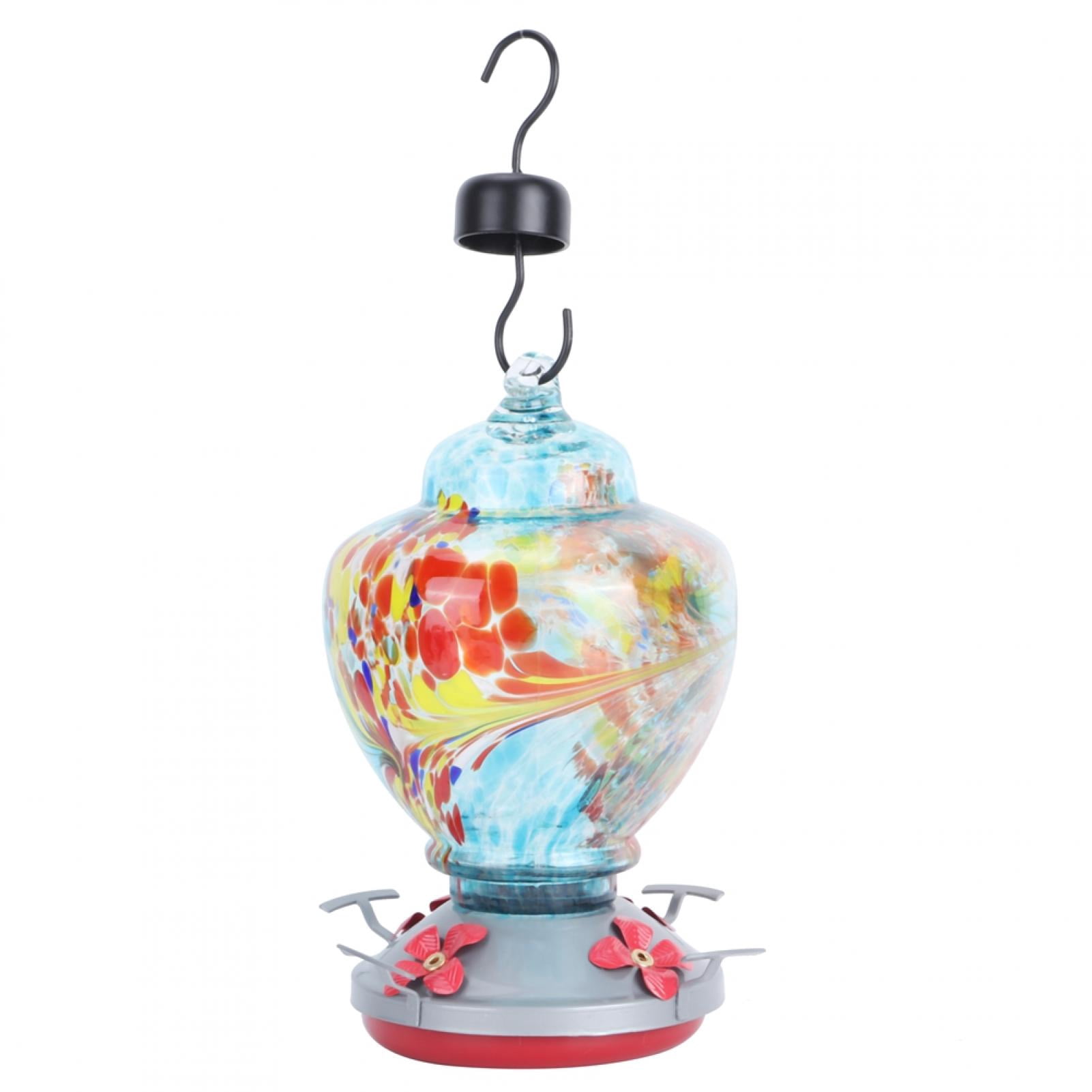 Rupoun Colorful Pattern Stained Glass Bird Feeder Water Tool for Garden 6.5 x 8.9 Inches / 16.5 x 22.5 cm Type B