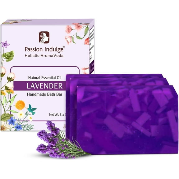Passion Indulge Lavender Handmade Soap - (Pack of 3), Natural Essential Oil Nourishing Bath Bar | Deep Cleansing | Bath soap for all type skin