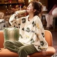thumbnail image 1 of Conjunto de Pijama de franela para Mujer, ropa de dormir de terciopelo a rayas con estampado de amor, 2 piezas, Otoño e Invierno, 1 of 3