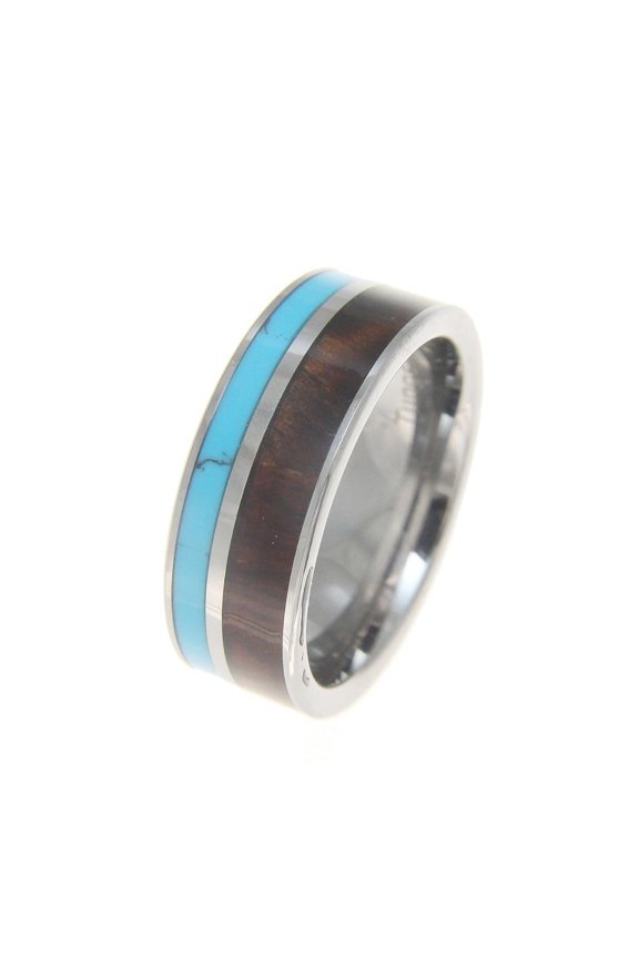 Tungsten 8mm wedding band ring turquoise Hawaiian koa wood comfort fit size 5-14