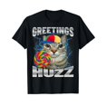 thumbnail image 1 of Camiseta para hombre y mujer, con texto "Saludos Huzz", estilo vintage, con gráficos, informal, unisex, de manga corta, de algodón, para verano, 1 of 6
