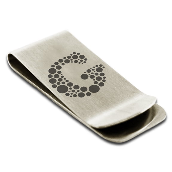 Stainless Steel Letter G Initial Dotted Monogram Engraved Engraved Money Clip Credit Card Holder