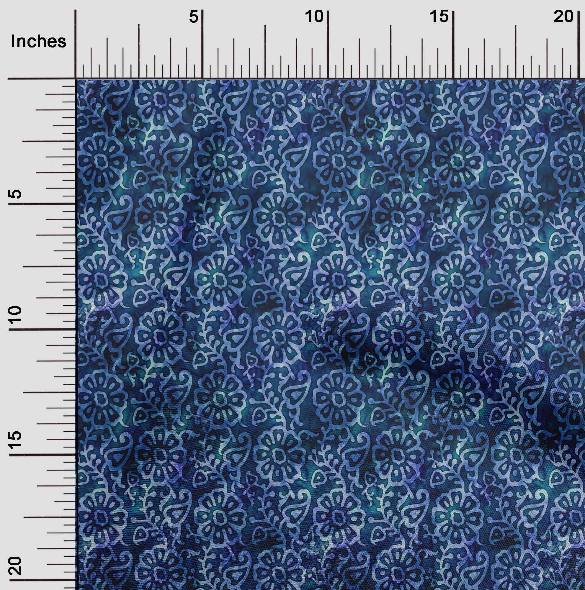 oneOone Cotton Jersey Blue Fabric Asian Batik Floral Craft Projects Decor Fabric Printed By The Yard 58 Inch Wide