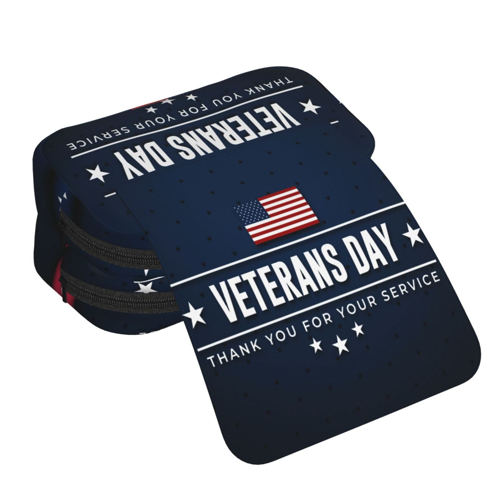 Rateoe Happy Veterans Day Pattern Double Clamshell Pen Case, Storage Organizer with Two Zipper Compartments– Holds Up to 50 Pencils & Pens