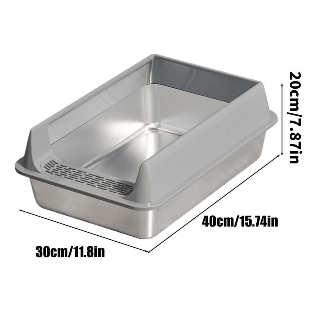 Zeiwohndc Low Entry Stainless Steel Pet Cats Litter Box Half Enclosed Litter Container