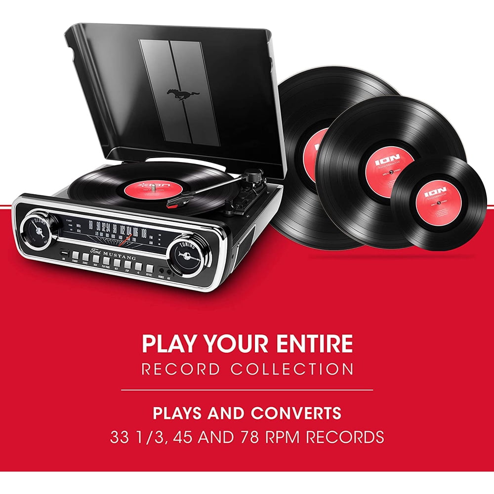 ION IT69BK Mustang LP 4-In-1 Classic Car-Styled Music Center