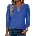 thumbnail image 3 of Ronuti Womens Tops 3/4 Length Sleeve With Button Cuffs Blouses Dressy Casual V Neck Summer Outfits Early Fall Fashion Clothes 2025, 3 of 7