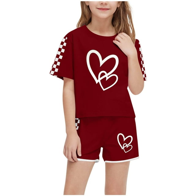 Zpanxa Ensembles d'Été pour Filles Mode Décontractée Manches Courtes Col Rond Col Bouton Imprimé Ensembles de Shorts 9 Ans