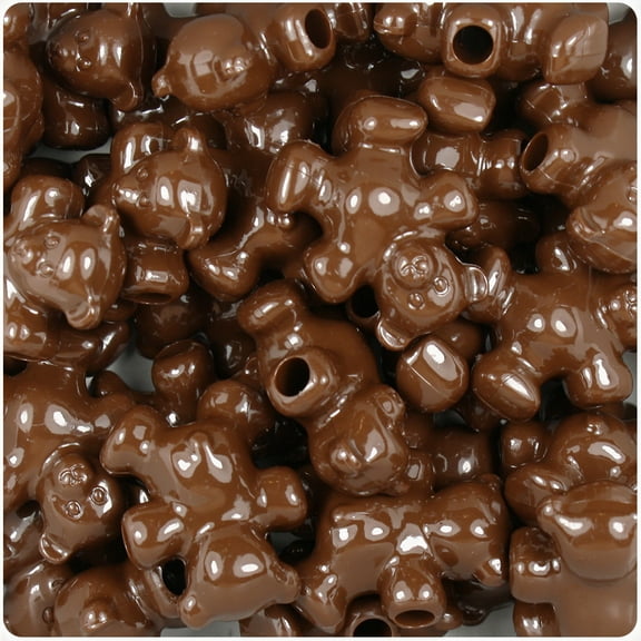 BeadTin Chocolate Opaque 25mm Teddy Bear Pony Beads (24pcs)