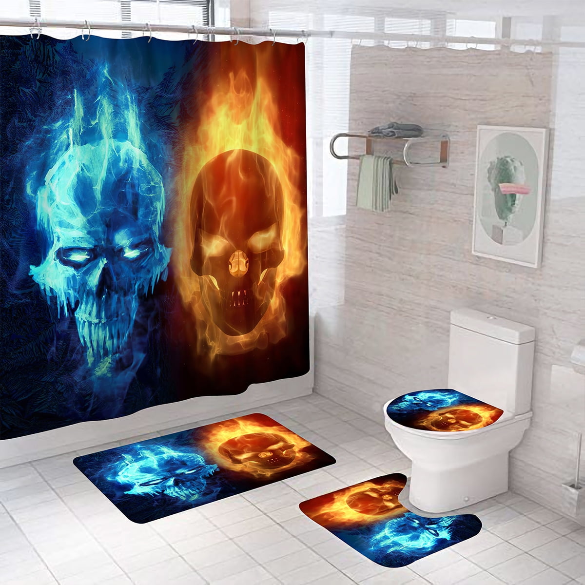Details about   Blue Stars and Skull Bath Curtains Bathroom Waterproof Fabric Hooks Included 