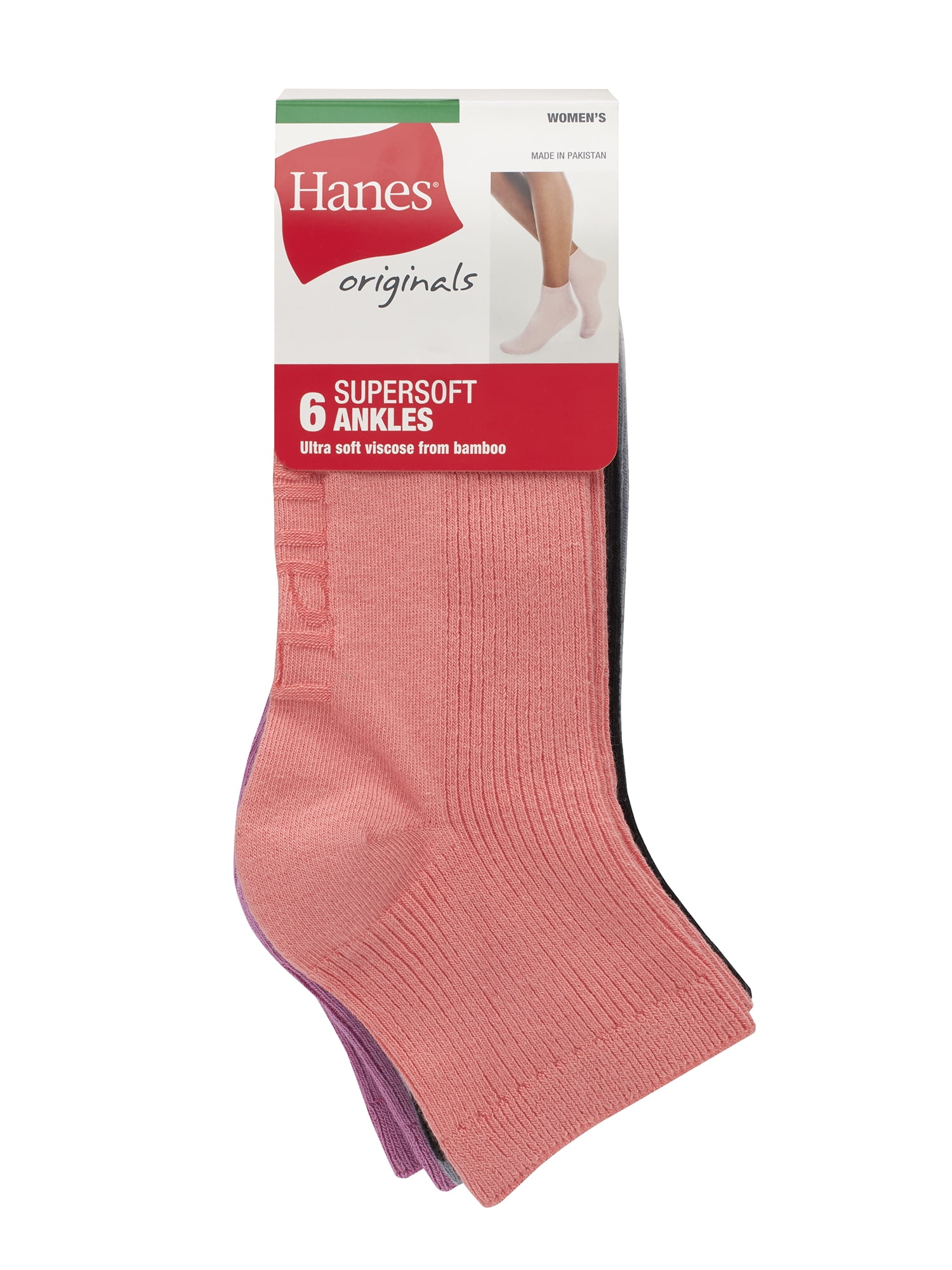 Hanes Women's Originals Supersoft Ankle Flat Knit Socks, Extended Size 6-Pack