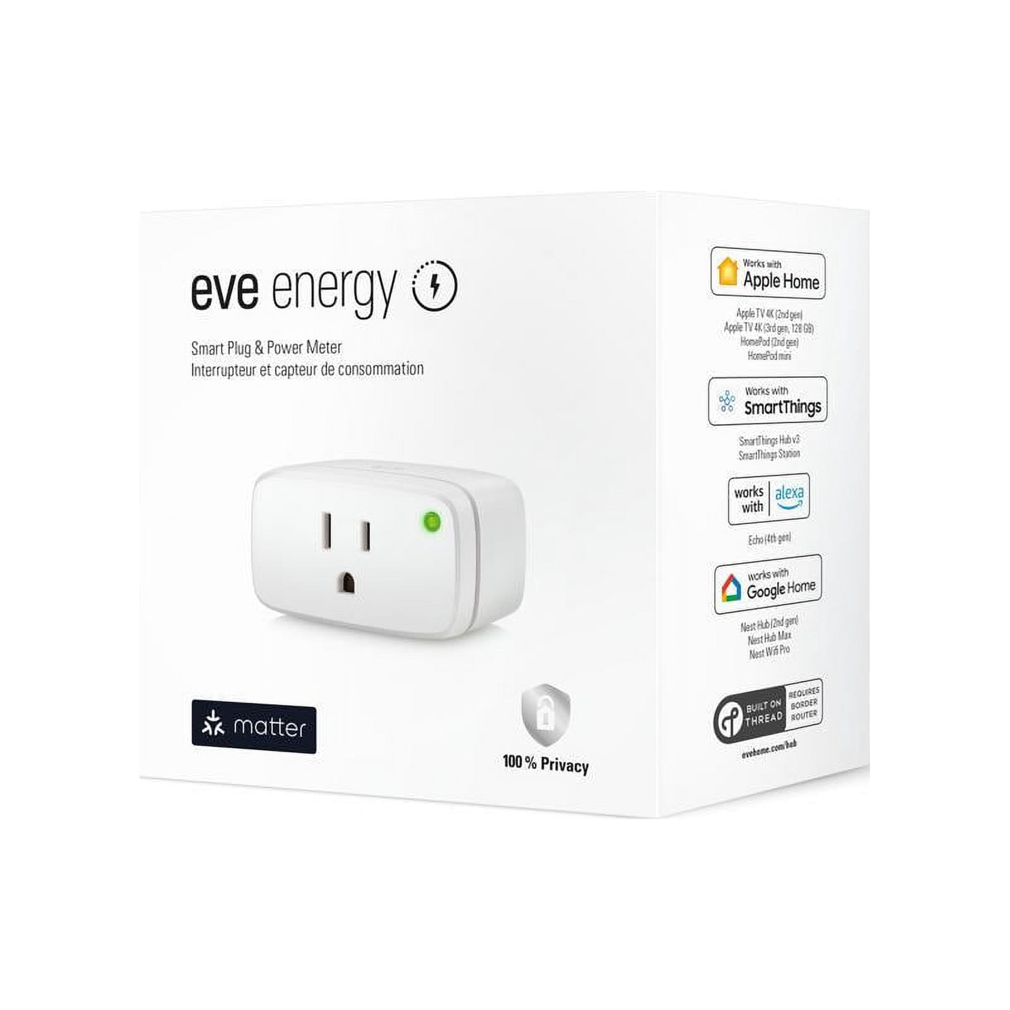 Eve Energy (Matter) - Smart Plug, App and Voice Control, 100% Privacy, Matter Over Thread, Works with Apple Home, Alexa, Google Home, SmartThings